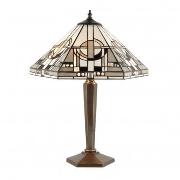 METROPOLITAN - Art Deco Style Tiffany Table Lamp, Antique Brass Base