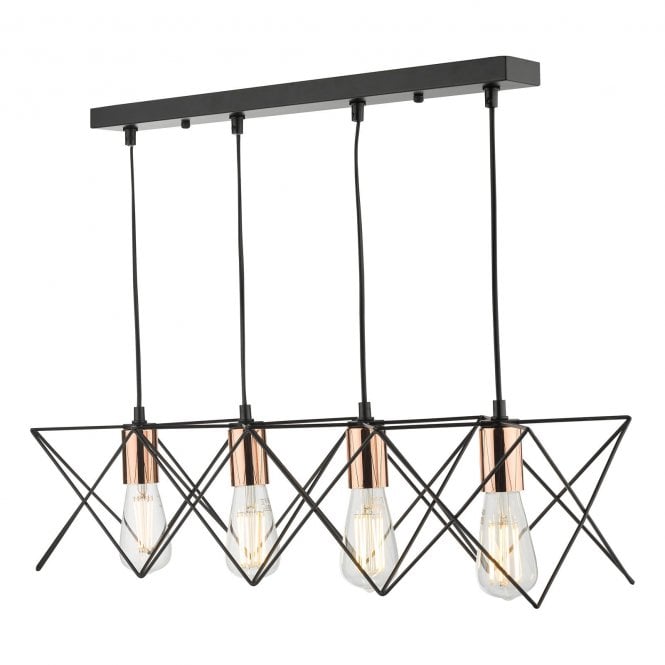 Midi Bar Pendant Exposed Bulb Black & Copper Detail