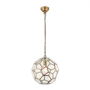 MIELE Hexagonal Geometric Ceiling Pendant in Antique Brass