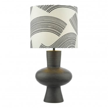 black/bronze table lamp with patterned shade