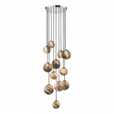 chrome cluster pendant with planet style art glass globe shades