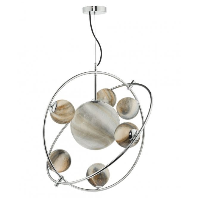 MIKARA 7 Light Hanging Ceiling Pendant Light Polished Chrome Glass