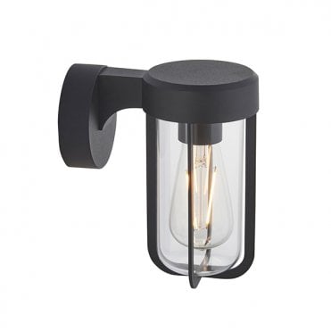 Die-Cast Ip44 Black With Clear Glass E27 Wall Light