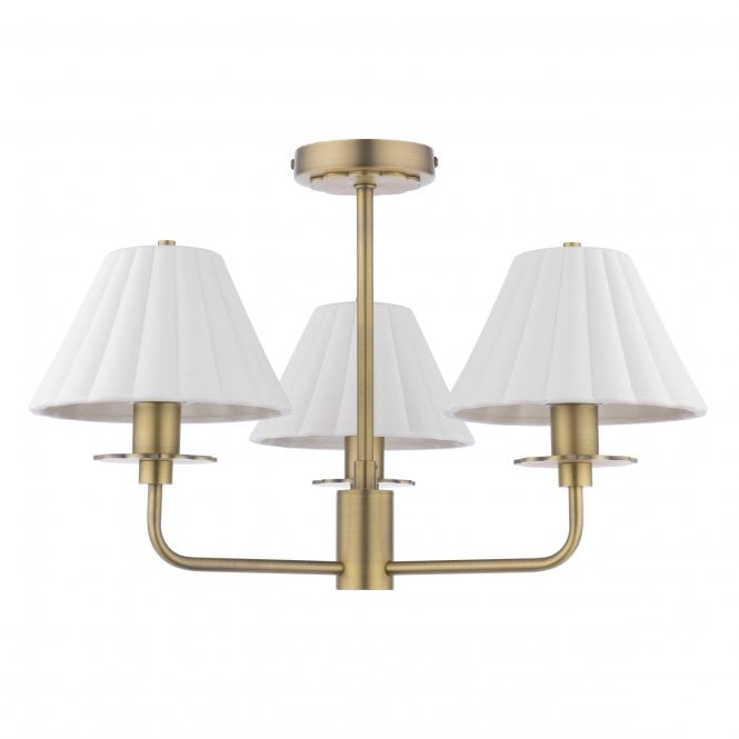 Mixbury 3 Light Semi-Flush - Matt Antique Brass & White Ceramic Shades