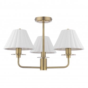 Mixbury 3 Light Semi-Flush - Matt Antique Brass & White Ceramic Shades