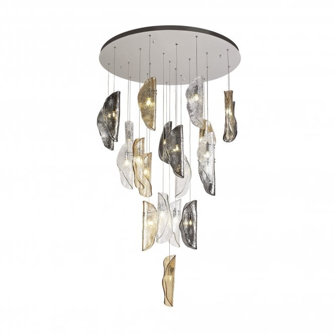 MONOSWATHE 21 Light Ceiling Pendant cluster Polished Chrome with Clear, Amber & Smoked Glass Shades