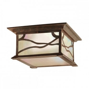 2 light exterior flush mount in copper with diffuser
