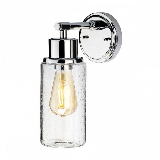 MORVAH Bathroom Wall Light Polished Chrome Clear Seeded Glass Jar Shade