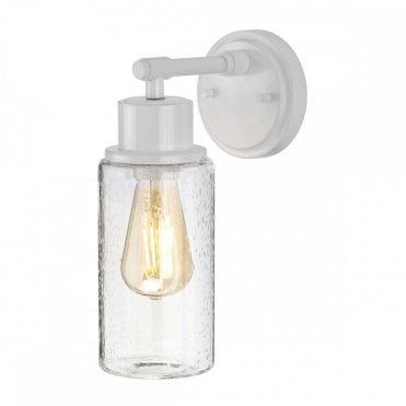 MORVAH Bathroom Wall Light White Clear Seeded Glass Jar Shade