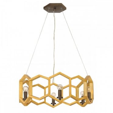 MOXIE 6 Light Ceiling Pendant Sunset Gold Hexagonal Drum Shape