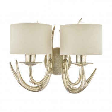 2 Arm Antler Wall Light Champagne with Shade