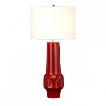 MUSWELL Retro Red Ceramic Table Lamp with White Shade