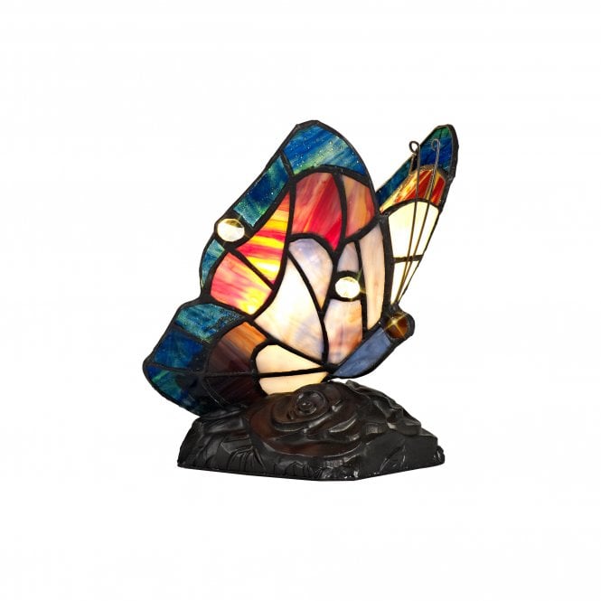 MYA Butterfly Tiffany Table Lamp Blue/Brown/Black