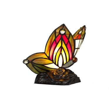 MYA Butterfly Tiffany Table Lamp in Green and Red