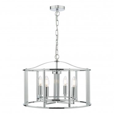 4 light caged ceiling pendant in chrome