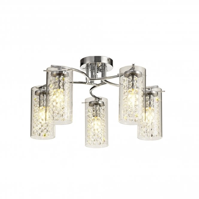 MYLA 5 Light Ceiling Semi-Flush Polished Chrome and Crystal