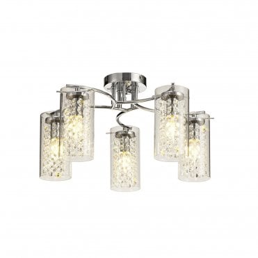 MYLA 5 Light Ceiling Semi-Flush Polished Chrome and Crystal