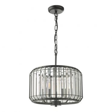 Naeva 3 Light Ceiling Pendant - Satin Black and Crystal