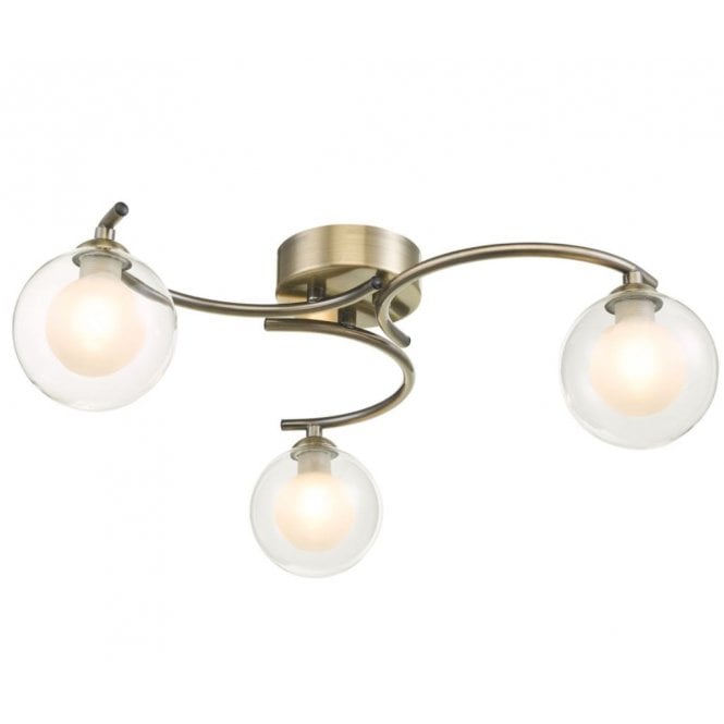 NAKITA 3 Light Semi Flush Ceiling Light Antique Brass With Clear/Opal Glass