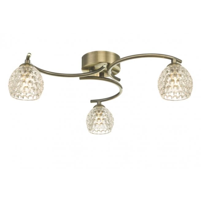 NAKITA 3 Light Semi Flush Ceiling Light Antique Brass With Dimpled Glass
