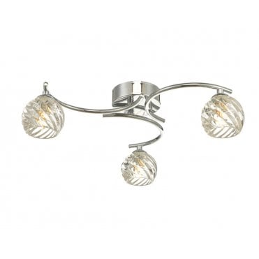 3 light semi flush in chrome with twisted open glass shades