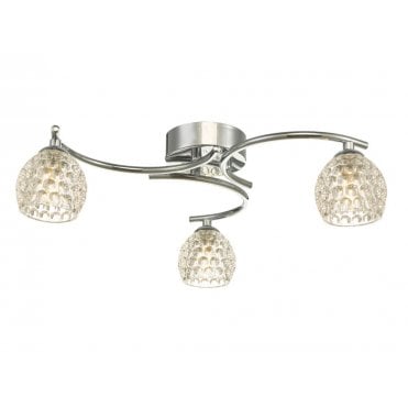 polished chrome spiral semi flush ceiling light with dimpled glass shades
