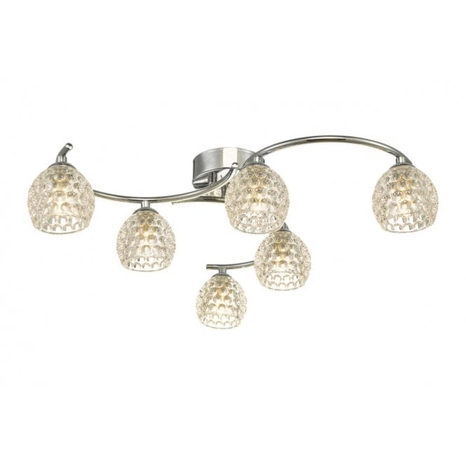 NAKITA 6 Lt Semi Flush Ceiling Light Polished Chrome With Dimpled Glass