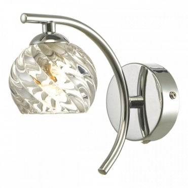 chrome curved wall light with twisted glass shade