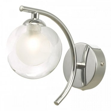 brass curved wall light with clear globe glass shade and opal glass diffuser