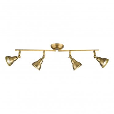 an aged brass 4 light track lighting spot light bar