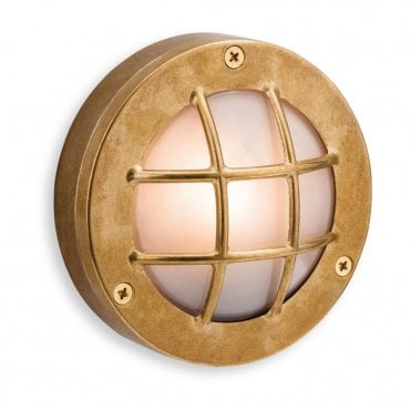 NAUTIC - Bathroom Outdoor Wall Light Brass With Frosted Glass