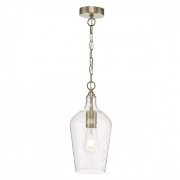 brass ceiling pendant with chain and seeded glass shade