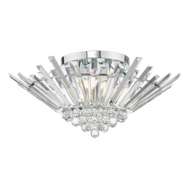 5 light ceiling flush in chrome and crystal