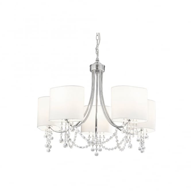 NINA - Chrome/Clear Beads 5 Light Fitting White Shades