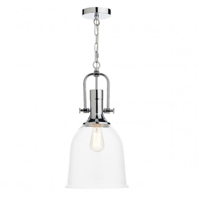NOLAN Industrial Style Polished Chrome & Clear Glass Ceiling Pendant
