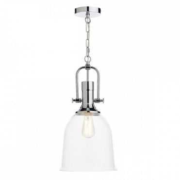 NOLAN Industrial Style Polished Chrome & Clear Glass Ceiling Pendant
