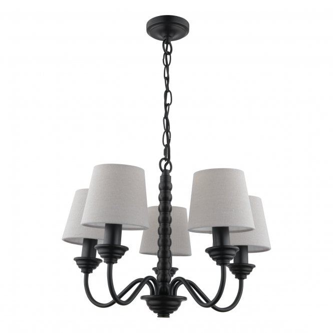 Norbury 5 Light Ceiling Pendant - Matt Black with Linen Shades