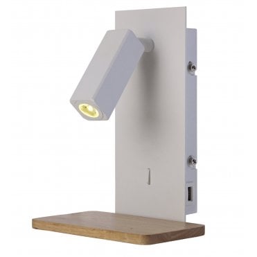 LED Reading Wall Light with USB Charger White and Beech