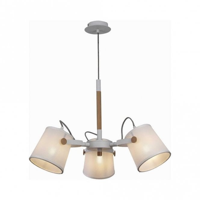 NORDICA II Scandinavian 3 Light Ceiling Pendant White with Beech Wood Detailing