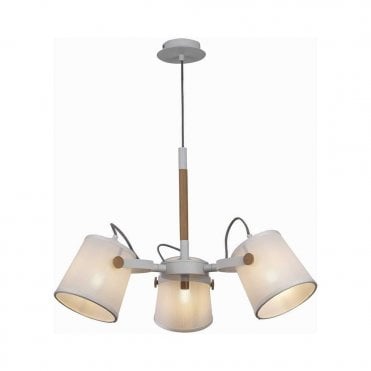 NORDICA II Scandinavian 3 Light Ceiling Pendant White with Beech Wood Detailing