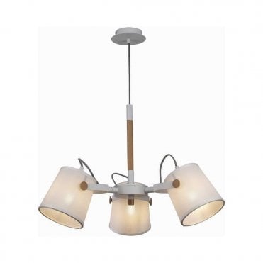 NORDICA II Scandinavian 3 Light Ceiling Pendant White with Beech Wood Detailing