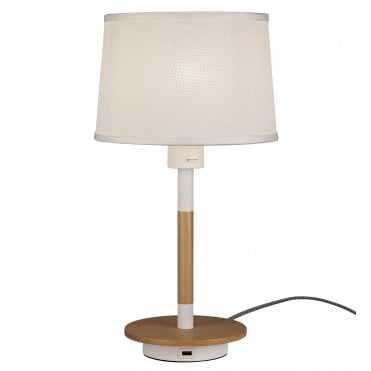 table lamp with USB white & beech