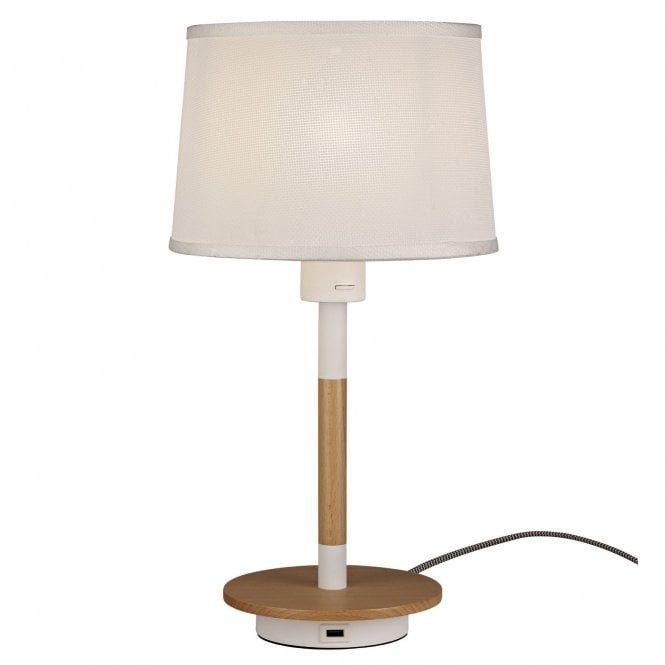 NORDICA II table lamp with USB white & beech