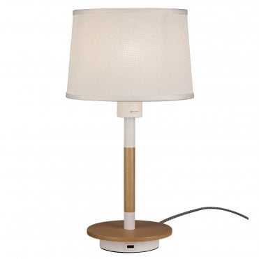 NORDICA II table lamp with USB white & beech