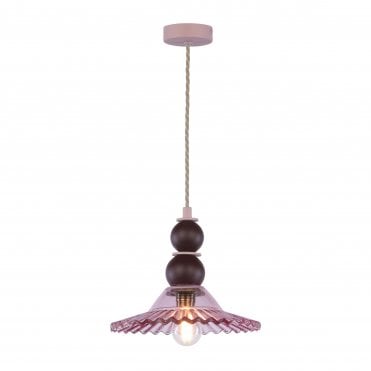 modern an fun pink ceiling pendant light with ribbed glass shade