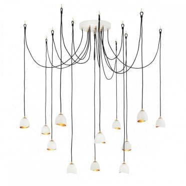 12 light ceiling cluster pendant in gold and white