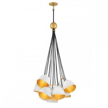 15 Light Pendant Cluster in White and Gold