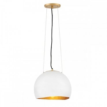 large white globe pendant shade lined with gold