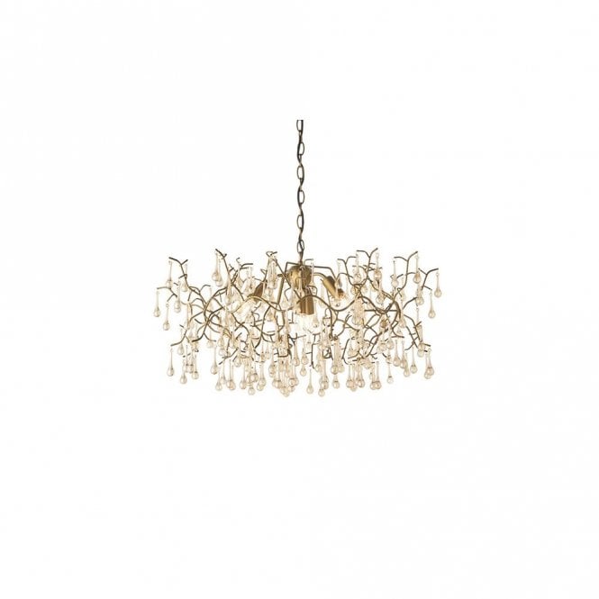 OASIS Aged Gold Branch Chandelier With Glass Droplets