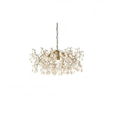 OASIS Aged Gold Branch Chandelier With Glass Droplets